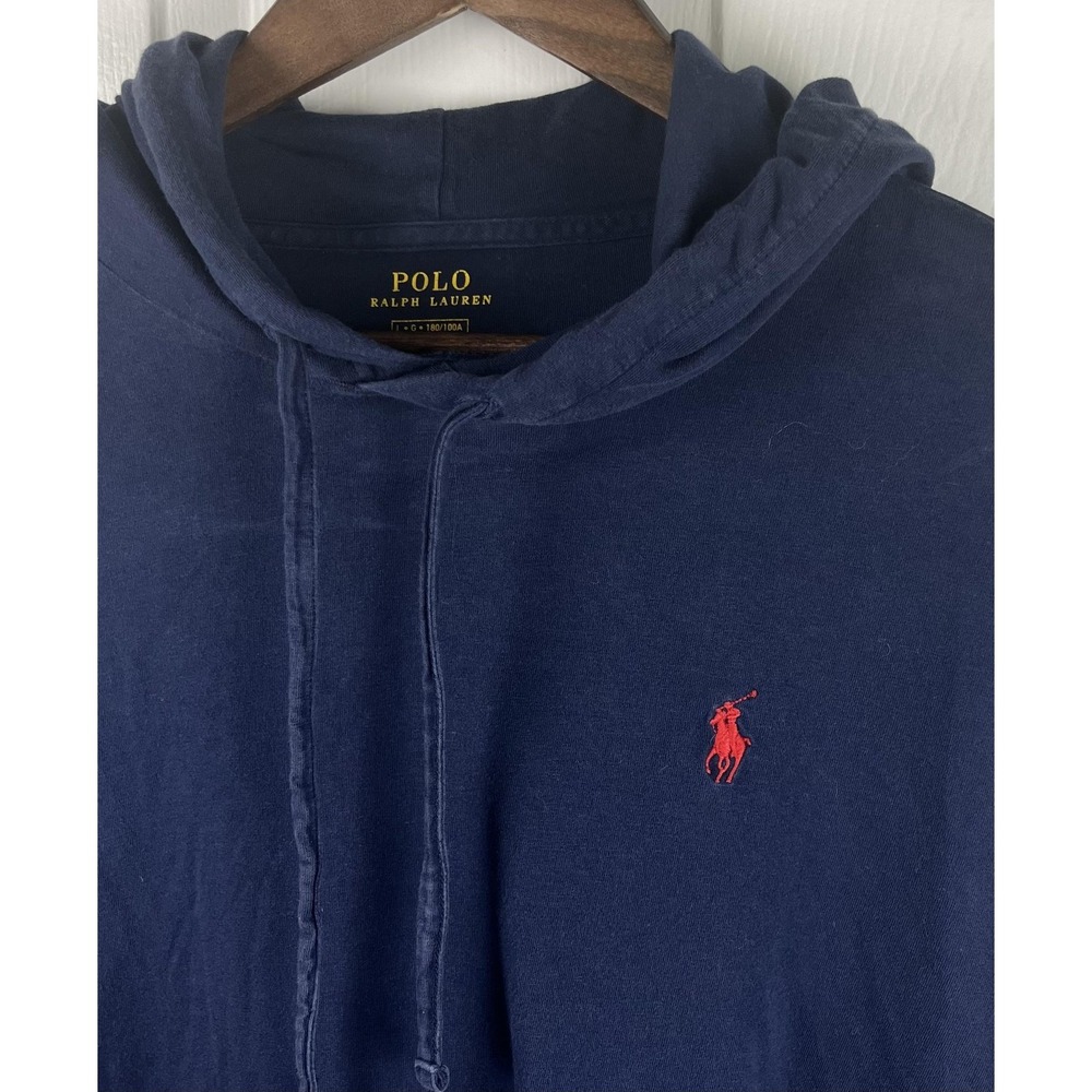 Polo Ralph Lauren T-Shirt Hoodie Mens Large Navy Blue Long‎ Sleeve Pullover Pony